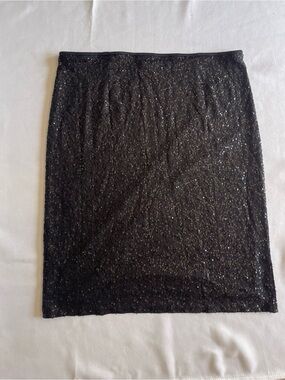 Eileen Fisher Black Sequin Silk Pencil Skirt Knee Length Womens M